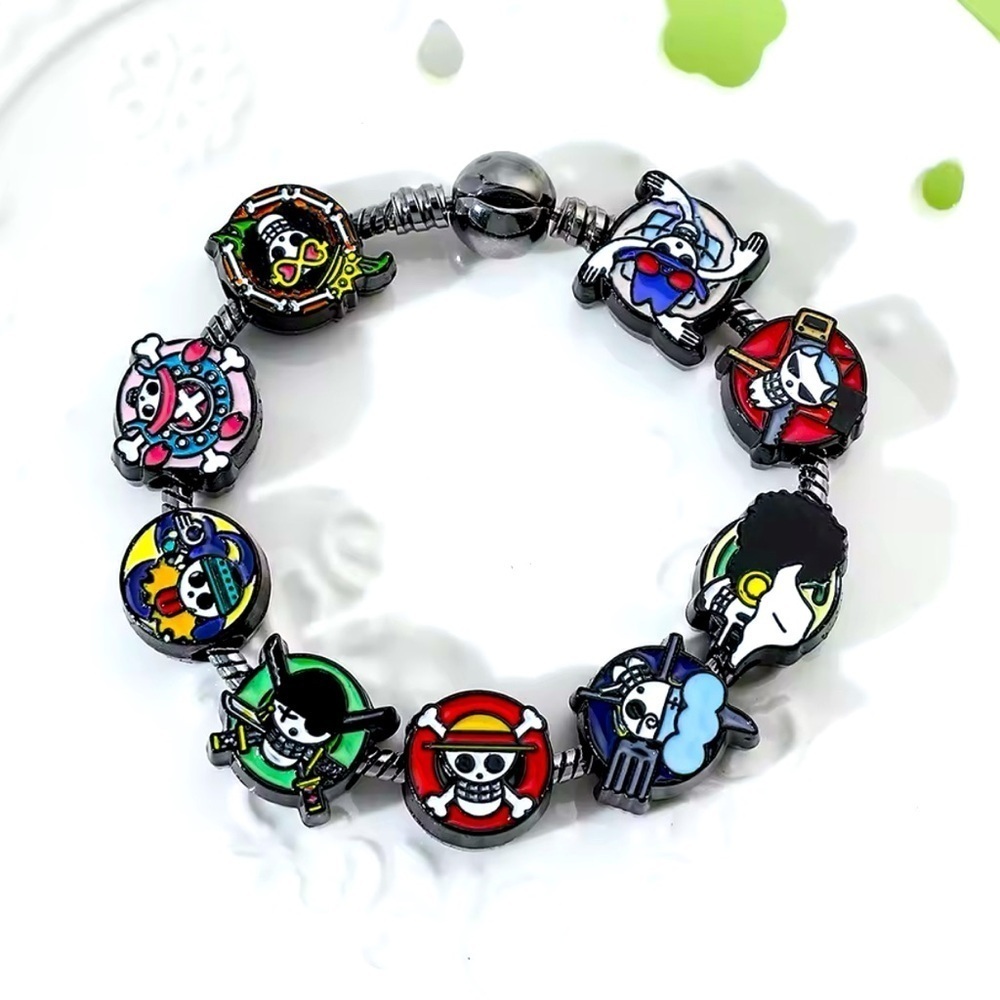 One Piece Anime Black Rhodium Gold Plated Loaded Enameled Charm Bracelet Design